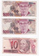 Brésil, 2 Reais 2003 (3 Billets) – 10 Reais 1994 - 500 Cruzeiros Reais ( 500.000 500000 Cruzeiros) 1993 – 2 Billets - Brazil