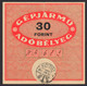 CAR VEHICLE AUTOMOBILE Fiscal Revenue Tax 1950 Hungary LABEL VIGNETTE 30 Ft 1952 KAPOSVÁR Postmark ​​​​​​​MBIK CAT. NO 5 - Steuermarken