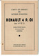 MANUEL MOTEURS AVIATION RENAULT 4 P.01 1927 CARTE DE SERVICE UTILISATION ENTRETIEN -TRES RARE - VOIR SCANS - Manuels