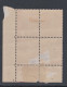 France N° 190 X  Semeuse : 20 C. En Bloc De 4 Coin Daté Du 4 . 10 . 33  1 Pt Blanc, Forte Charn., Dents Détachées,  AB - ....-1929