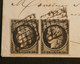 C FRANCE BELLE LETTRE COVER  RARE 1ER JUIN 1849 AGEN A PARIS ++++BELLE PAIRE CERES N° 3 OB. GRILLE ++AFF. INTERESSANT++ - 1849-1850 Cérès