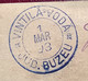 "VINTILA VODA JUD.BUZEU 1893" RARE RURAL POSTMARK Official Cover  (Buzau Romania Roumanie Lettre - 1858-1880 Moldavia & Principality