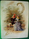 CARTE CHROMO XIX °  OISEAUX HUMANISES, COQ COURTISANT Une POULE Sur Un Banc  FLIRT DRESSED ROOSTER  HEN A/s C WHITE - Animaux