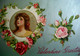 Cpa Gaufrée FEMME  Coeur FLEURS, ROSES Fond Argenté, ST VALENTIN Silver Back WOMAN FLOWERS Embossed OLD PC VALENTINE - Saint-Valentin