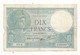 JC, Billet ,France , 10, Dix Francs , MINERVE, 21-11-1940, 2 Scans - 10 F 1916-1942 ''Minerve''