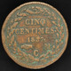 Monaco, Grosse Tête, 5 Centimes, 1837 MC, Cuivre (Copper), TTB (EF), KM# 95.1, Gad.MC103.5 - Charles III.