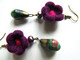 Boucles D'oreilles Fait-main, Violet Bronze Vert, Céramique Artisanale, Cristal Facetté, Laine Feutrée à L'aiguille - Oorringen