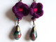 Delcampe - Boucles D'oreilles Fait-main, Violet Bronze Vert, Céramique Artisanale, Cristal Facetté, Laine Feutrée à L'aiguille - Boucles D'oreilles