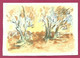 Aquarelle Anonyme Sur Papier Type Canson 2scans Arbres En Automne 13,6 Cm X 9,5 Cm - Watercolours