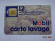 CARTE  A PUCE CHIP CARD CARTE LAVAGE AUTO MOBIL  12 UNITES - Car-wash