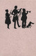 Fantaisie - Silhouettes De Musiciens Et Chanteuse Avec Chien Tenant Un Chapeau - Carte Postale - Silhouette - Scissor-type