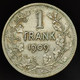 Belgique / Belgium, 1 Frank, 1909,  Leopold II, Argent (Silver), TTB (EF), KM#57 - 1 Frank