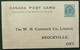 Canada 1898 Queen Victoria Post Card  "THE W.H COMSTOCK CP. LIMITED BROCKVILLE ONTARIO - 1860-1899 Victoria