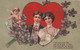 Fantaisie - COUPLE - Amoureux - Ange - Angelot Et Fleurs - Coeur Rouge - Carte Postale Ancienne - - Paare