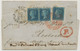 GB 1857, QV 2d Blue Wmk Small Crown Pl.5 Perf. 14 (pair + Single Stamp, Another Stamp Was Lost During Transport: "OE-OF" - Briefe U. Dokumente