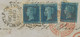 GB 1857, QV 2d Blue Wmk Small Crown Pl.5 Perf. 14 (pair + Single Stamp, Another Stamp Was Lost During Transport: "OE-OF" - Lettres & Documents