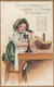 St. Patrick's Day, Ellen Clapsaddle Artist Signed Girl On Telephone, C1900s Vintage Embossed Postcard - Saint-Patrick's Day