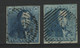 BELGIQUE N° 2 + 2b Bleu Et Bleu Laiteaux Cote 245 € Oblitérés Voir Description - 1849 Hombreras