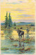 Fantaisie - Animaux - élan - Verdure - Sapin - Illustration Non Signée - Carte Postale Ancienne - Otros & Sin Clasificación