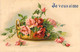 Fantaisie - Fleurs - Panier De Roses Rouge Et Rose - Je Vous Aime - Carte Postale Ancienne - Flowers