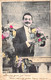 Fantaisie - Homme Moustachu Aux Fleurs Colorées - Cravate - Carte Postale Ancienne - Humor