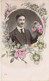 Fantaisie - Homme Moustachu Aux Fleurs Colorées Et Trèfle - Médaillon - Cravate - Carte Postale Ancienne - Humour