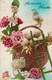 Pâques - Heureuse Pâques - Poussins Et Oeufs Dans Un Panier En Osier Et Fleurs - Carte Postale Ancienne - Easter