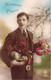 Pâques - Heueuses Pâques - Homme Avec Un Panier D'oeufs Colorés Et Illustrés - Carte Postale Ancienne - Ostern