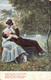 Couple Assis Avec Leur Chien Au Bord De L'eau - Cygnes - Carte Postale Ancienne - Couples