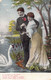 Couple  Au Bord De L'eau - Robe Reprisée - Cygnes - Carte Postale Ancienne - Paare