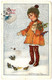 Illustrateur : S. Bompard : Bonne Année : Petite Fille Sous La Neige Donnant à Manger Aux Oiseaux - Bompard, S.
