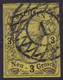 SACHSEN 1851 -- Ank7,  3 Neugroschen Schwarz A.goldgelb  ○, Mit Lorbeerkranzstempel Nr.1 (Aufpreis Laut Kat > 430 € ... - Sachsen