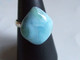 Bague Larimar, Pierre Semi-précieuse, Bijou Artisanal, Superbe Pierre Naturelle, Pierre Bleu Blanc, Anneau Réglable Arge - Rings