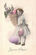 PAQUES - Fillette Avec Un Pot De Fleurs  - Oeufs De Paques - Joyeuses Pâques - Carte Postale Ancienne - Pâques