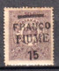 FIUME Rijeka 1919 Risparmio Postale " Franco Fiume 15 " SOVRASTAMPA OBLIQUA Sassone 31d - MH - Fiume & Kupa
