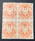 Preussen Mi 15a ** Postfrisch & * Tadelloser 4er-Block 1861 6 Pf Orange  (Prussia  XF MNH+MH OG Bloc Of Four - Neufs