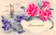 FLEURS - Illustration Non Signée - Fleurs Violettes Et œillets Roses - Carte Postale Ancienne - Flores