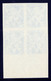 BELGIUM — SCOTT 350v — 1944 3f LION RAMPANT — MNH IMPERF BLOCK/4 — BLUE COLOR - 1941-1960