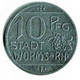 ALLEMAGNE / NOTGELD / STADT WORMS / 10 PFG ./ 1918 / ZINC / 21.1 Mm / ETAT TTB + / 568.2 - Andere & Zonder Classificatie