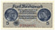 5 REICHSMARK OCCUPAZIONE TEDESCA ITALIA REICHSKREDITKASSEN 1943 FDS - Occupazione Alleata Seconda Guerra Mondiale