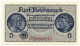 5 REICHSMARK OCCUPAZIONE TEDESCA ITALIA REICHSKREDITKASSEN 1943 FDS - Occupazione Alleata Seconda Guerra Mondiale