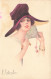 Illustrateur - Colombo E. - Femme Au Chapeau Bordeau - Evantail  - Stampa - Carte Postale Ancienne - Colombo, E.