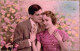 COUPLE - Homme Brun En Cravate Jaune Et Femme Au Chemisier Rose à Carreau - Carte Postale Ancienne - Paare