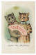 Postcard, Cats, Louis Wain, Signed, Under The Mistletoe, 1905. - Wain, Louis