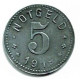 ALLEMAGNE / NOTGELD / UNTERWESERSTÄDTE/ 5 PFG../ 1919 / ZINC / 17.8  Mm / ETAT TTB / 558.1 - Monetary/Of Necessity