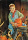 Boy Carving A Halloween Pumpkin Old Postcard - Halloween