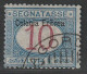 ERYTHREE - Timbres Taxe N°11 (I) Obl (1903) 10 L Bleu Et Carmin - Eritrée