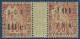 Nouvelle Caledonie Paire Interpanneau N°13* 10c Sur 40c Rouge Orange Variété Surcharge Renversée Tete Beche Frais & TTB - Neufs