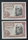 SC / UNC España Billete 1 PESETAS 1953 Serie H Pareja Correlativa - 1-2 Pesetas