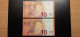 2x 10 Euro Austria N018 E4 UNC Nice Numbers - 10 Euro